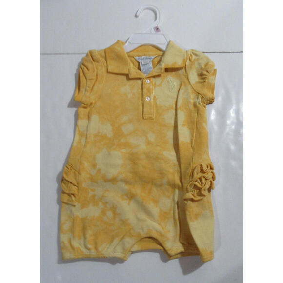 Polo Ralph Lauren Baby Girls Shortall One Pc. Big Pony Tie Dye Romper Yellow 9M - Picture 1 of 4